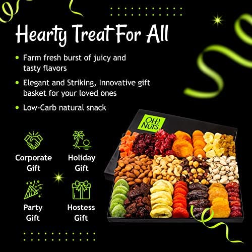 Oh! Nuts Dried Fruit and Nuts Gift Basket XL 18 Variety Basket - Gourmet Holiday Kosher Gift Box - Food Snack Box for Birthday, Anniversary, Corporate Gift for Men, Women, Mom, Dad