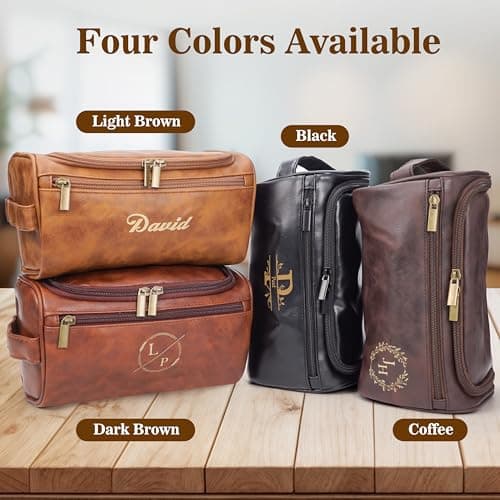 Personalized Leather Toiletry Bag for Men–Custom with Name & Initials,Perfect for Shaving and Travel Storage,Gift for Men– Anniversary, Birthday or Groomsmen Gifts - Brown