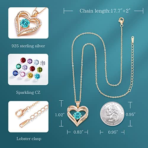 CDE Forever Love Heart Necklaces for Women, Wedding Anniversary, Birthday Mothers Day Christmas Day Gifts for Mom, Mother, Wife, friend, S925 Silver Jewelry with Birthstone Pendant