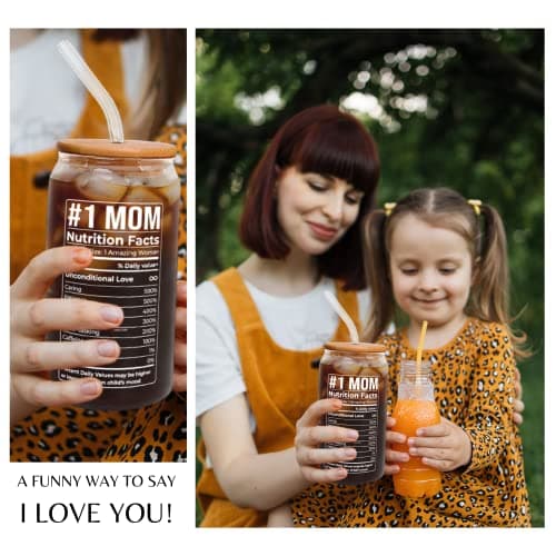 Gifts for Mom from Daughter Son - Birthday, Mothers Day, Christmas Mom Gifts for Wife, Her - Gift Ideas for Mama, Mother - Gift for New Moms, Mothers - 16 Oz 2-sided Can Glass