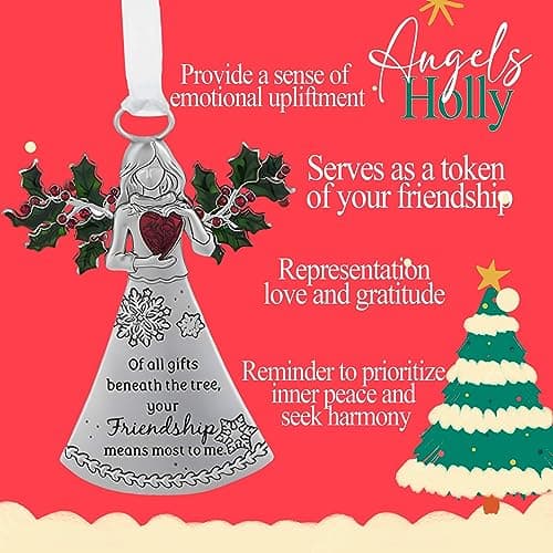 Friends Angel with Holly of All Gifts Beneath The Tree, Your Friendship Means The Most to Me Ornaments Christmas Tree Décor Gifts from Best Friend Presented in a Red Christmas Bag n Gift Box