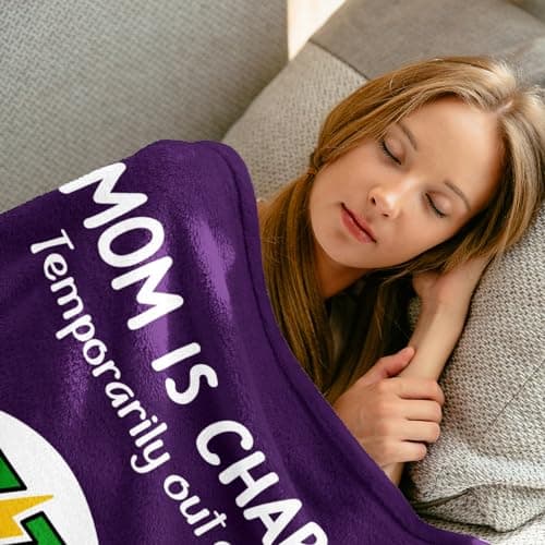Craftique Gifts for Mom Birthday Christmas- Funny Soft Mom is Charging Blanket- New Moms Gifts for Women, Practical Blanket Throw for Napping Travel, 60”×50”