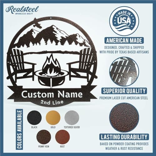 RealSteel Custom Metal Signs – Personalized Outdoor Wall Art, Wedding & Anniversary Name Plaque, Porch & Garden Decor, Campfire Monogram Yard Sign