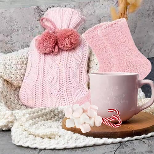 Gifts for Women - Hot Chocolate Gift Sets |Hot Cocoa Gift Sets with Mug, Mini Hot Water Bottle, Socks, Marshmallows for Hot Chocolate, Candy |Gourmet Hot Chocolate Gift Set