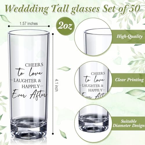Sliner 50 Set Wedding Favors for Guests Bulk 2oz Acrylic Cheers to Love Shot Glasses with Thank You Cards Organza Bags for Guest Souvenirs Wedding Gifts Newlyweds Bridal Shower Party (Rectangular)