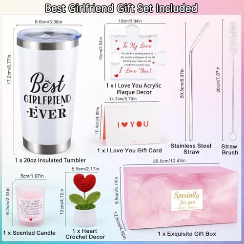 Gifts for Girlfriend Women Her, Girlfriend's Birthday Gifts, 1 Year Gift for GF Anniversary, Best Girlfriend Ever Tumbler Gift Set, Coolest I Love You Couple Presents, I Love My GF Cute Present