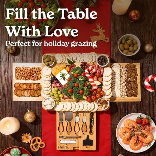SMIRLY Charcuterie Boards Set - Large Bamboo Cheese Board Set - House Warming Gifts New Home, Wedding Gift for Couple, Bridal Shower Gift, Birthday Gifts for Women