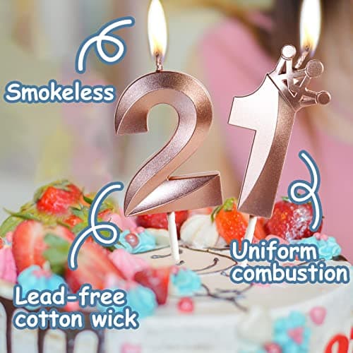18th Birthday Candles for Cake, Number 18 Rose Gold Candles with Crown, 3D Design Birthday Cake Topper for Girl Women Birthday Party Wedding Anniversary Celebration Decorations Supplies