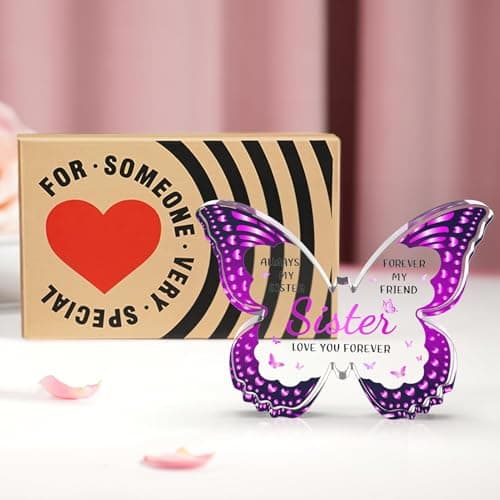 Sister Birthday Gifts, Birthday Gift for Sister from Sisters Brother - Butterfly Shaped Decorative Acrylic Plaque - Sisters Gift for Christmas Valentines Mothers Day Birthday