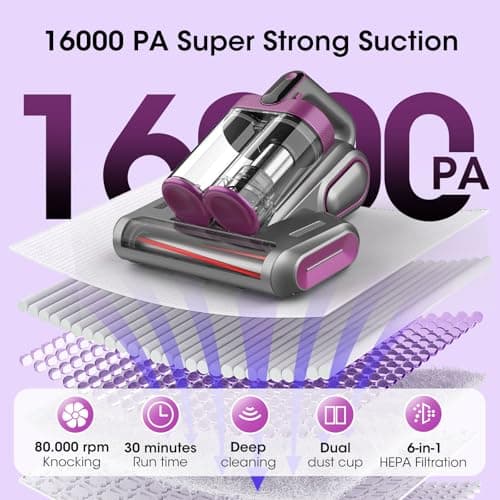 Bed Mattress Vacuum Cleaner Cordless 16Kpa Handheld Vacuum, Vacuum Cleaner with 253.7nm UV-C Light,HEPA Filter & Ultrasonic, Portable Vacuums for Sofa Bed Couch Crib Gifts for Women her Man