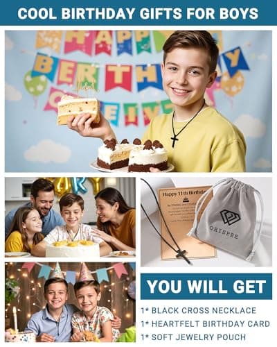 Happy Birthday Gifts for Boys 8-18 Years Old, Black Cross Necklace with Bible Verse Joshua 1:9 for Son, Grandson, Nephew, Friend