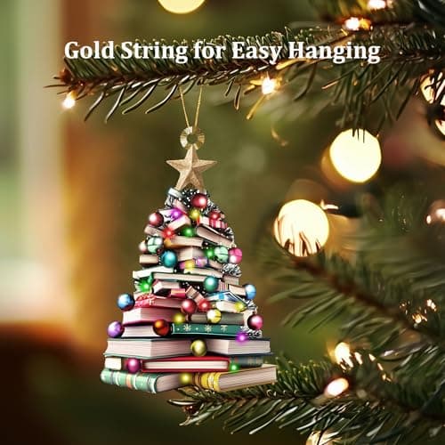 2D Flat Christmas Book Tree Ornament, Book Lover Gift, Bookworm Gifts, Book Christmas Tree Hanging 2025, Wooden Hanging Christmas Gift, Book Club Ornament, 4.7 inch, Pack of 2 (Not 3D)