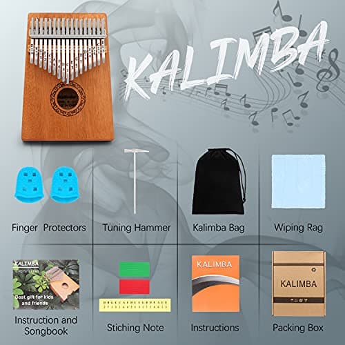 Kalimba Thumb Piano,YUNDIE Portable 17 Keys Mbira Finger Piano with Tune Hammer and Study Instruction,Musical Instruments Birthday Gift for Adult Beginners Professional(Brown)