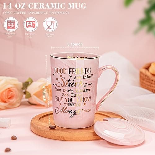 Best Friend Birthday Gifts for Women, Friendship Gifts for Women, Unique Birthday Gift Ideas for Her, Friends Female, Besties, BFF Ceramic Marble Coffee Mug Gift Box Printed Gold 14 oz