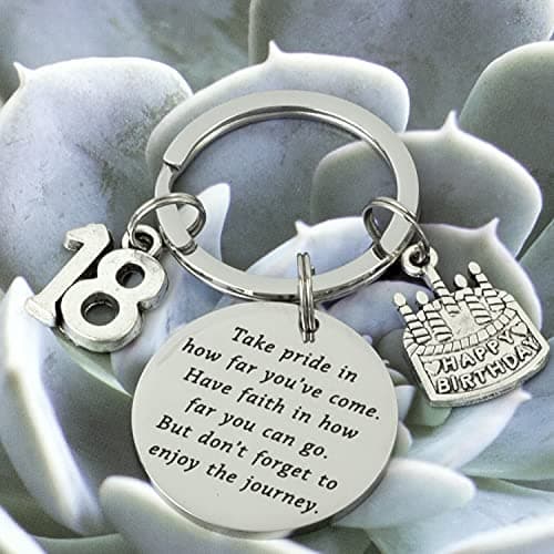 18th Birthday Gifts for Girls Take Pride in How Far You've Come and have Faith Key Chains Best Women Men Happy Eighteen 18th Birthday Keychain