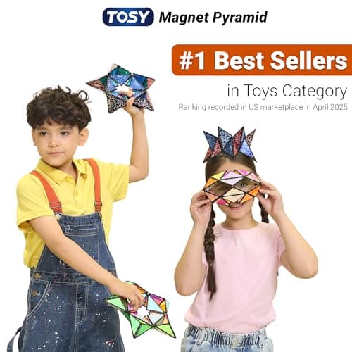 TOSY Magnet Pyramid Glow - 1 Cube Transforms into 1 Billion Shapes, 15 pcs (12 Puzzle pcs & 3 Accessories), 243 Magnets, Glowing, Christmas Stocking Stuffers Gift for Kids, Creative Puzzle STEM Toy