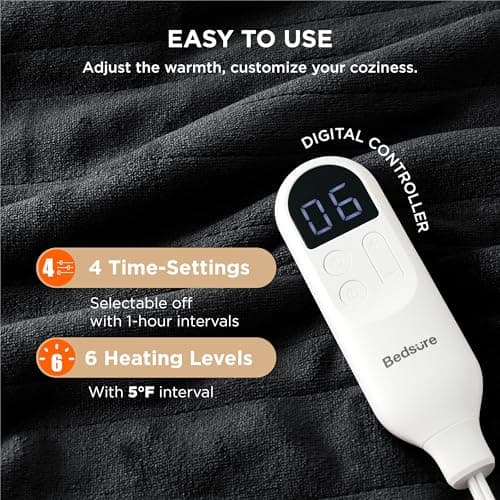 Bedsure Heated Blanket Throw Blanket - Fast Heating Electric Blanket, Soft Flannel Heated Throw with 4 Time Settings, 6 Heating Settings, Warm Gifts for Grandma Grandpa (50x60 inches, Dark Grey)