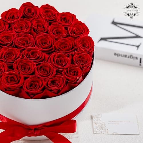 27 Forever Roses in Luxury White Box, Eternal Real Roses Gift for Women, Preserved Flowers for Delivery Prime, Anniversary, Valentine's Day, Birthday for Her (Red)