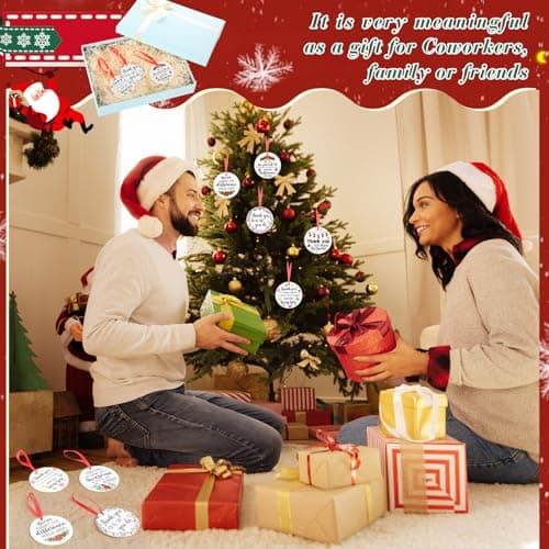 Barydat 12 Pcs Christmas Ornaments Employee Appreciation Gifts Bulk for Coworkers, Christmas Tree Ceramic Plaque Hanging Ornaments with Rope for Xmas Thanksgiving Teachers Nurses Gifts (Classic)