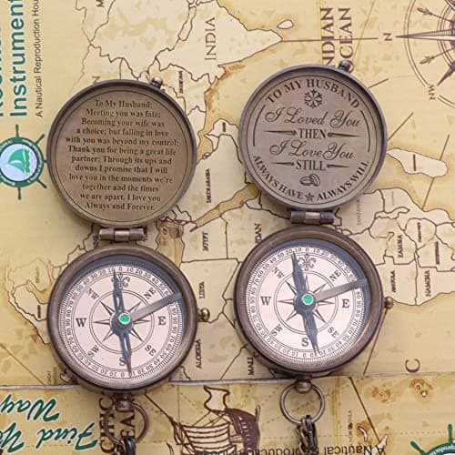 RII to My Husband I Love You, Brass Compass Engraved Gifts for Men, Bronze Gifts for Men, Romantic Gifts for Him/Her, Keepsake Gifts for Husband, 5th/25th 50th Wedding Gift Ideas