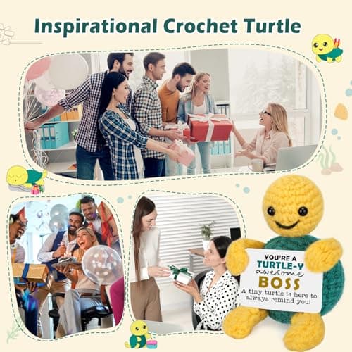 Christmas Boss Gifts, Funny White Elephant Turtle Boss Gifts for Women Men, Boss Lady Female Male from Employee Coworkers Birthday Gift for Supervisor Manager, Cute Handmade Crochet Turtle