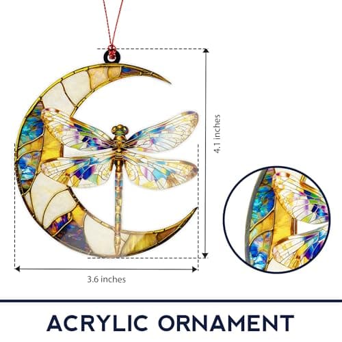 Dragonfly Gifts for Women, Dragonfly Moon Ornament, Christmas Ornaments for Tree, Dangling Moon Decor, Gift Exchange Idea, Hanging Car Charm, Ornaments for Window Home Car Decor
