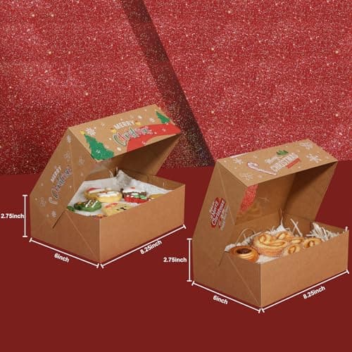 Festive Christmas Treat Boxes - 24 Pack, 8.25x6x2.75in, Brown, Rectangular, Flip Top Lids, Durable & Reusable, Perfect for Baked Goods & Gifts