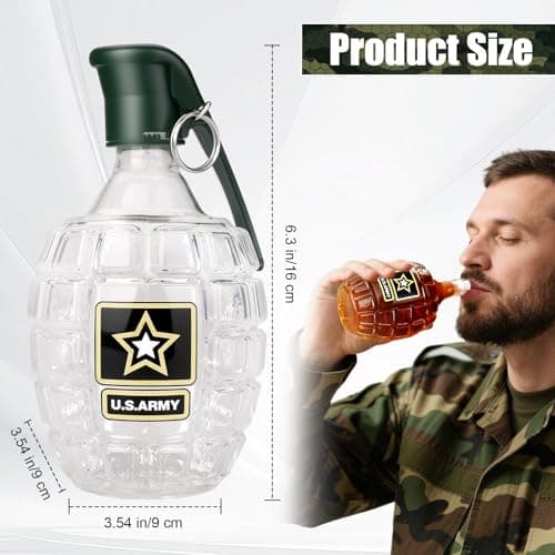 Military Hand Grenade Whiskey Bottle, 300ml Engraved Glass Hand-Grenade Shape Bottle, Leakproof Whiskey Decanter for Men Military Lovers Veteran Gifts