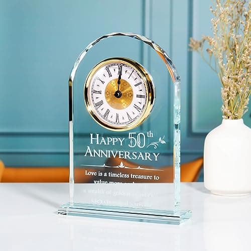 YWHL 50th Wedding Anniversary Quartz Clock Gifts for Parents, 50 Years Golden for Couple, Happy 50th Anniversary Decoration Gift for Her Him (Battery not Included)