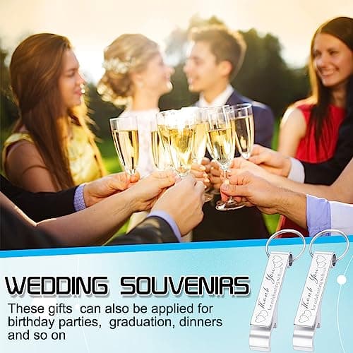 Dandat 100 Pcs Bottle Opener Keychain Bulk Thank You Wedding Favors for Guests Aluminum Wine Beer Opener Engraved Wedding Guest Gifts for Birthday Party Graduation Souvenirs(Silver)