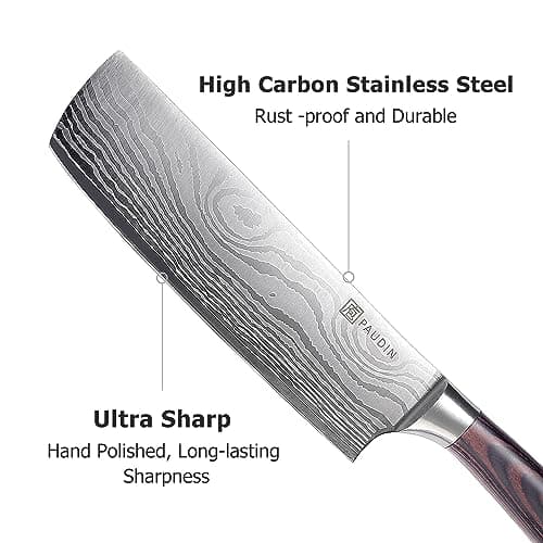 PAUDIN Nakiri Knife - 7" Razor Sharp Meat Cleaver and Vegetable Kitchen Knife, High Carbon Stainless Steel, Multipurpose Asian Chef Knife for Home and Kitchen with Ergonomic Handle