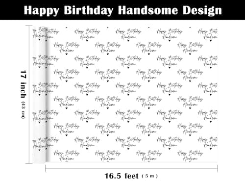 WRAPAHOLIC Birthday Wrapping Paper for Men - Mini Roll - 17 Inch x 16.5 Feet - Happy Birthday Handsome Design for Special Friend, Boyfriend, Husband