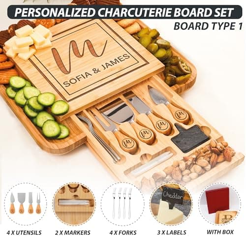 Personalized Charcuterie Board Gifts Set for Best Friends, Custom Large Cheese Board for Wedding, Anniversary, Birthday, Housewarming, Engagement, Party, New Home Gift Couple