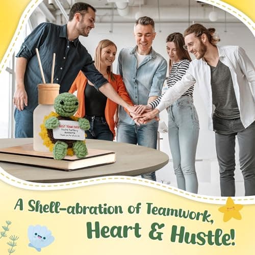 OASSIE Christmas Appreciation Gifts for Employee - Positive Turtle Crochet with Message Card - Thank You Birthday Team Stocking Stuffers Gifts for Coworkers Women Men, Office Desk Accessories Decor