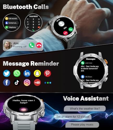 Military Smart Watch for Men 1000 mAh Battery/3 Bands/Flashlight,1.75'' HD Display Smart Watch with Call,IP68 Waterproof Fitness Tracker with Heart Rate,Sleep Monitor,100+ Sport Modes,for iOS Android