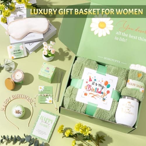 Birthday Gifts for Women, 12pcs Happy Birthday Gift Basket for Women Unique Gifts Set Ideas Relaxing Birthday Box w/ Blanket for Her Mom Best Friends Female Sister Coworker Her Friendship