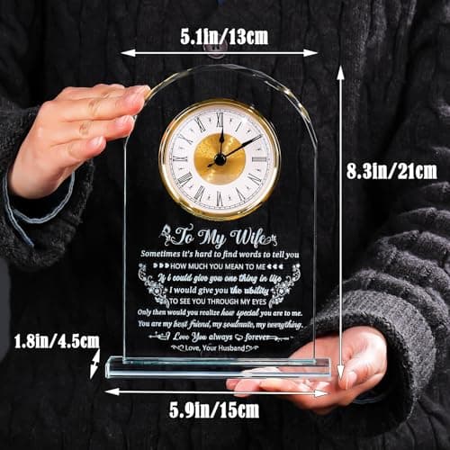 Gifts for Wife Romantic Anniversary Birthday Gift Ideas, Glass Clock to My Wife from Husband for Valentine's Day Christmas Mother's Day Crystal I Love You Keepsake Home Decor