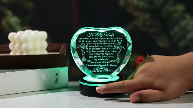 YWHL Gifts for Wife with Colorful LED Base Romantic Wedding Anniversary I Love You Gifts for Her Best Wife Birthday Gift Ideas to My Wife Crystal Keepsakes Presents from Husband