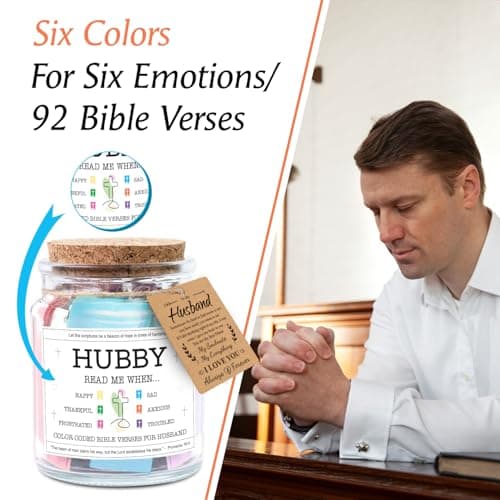 NewEleven Gifts For Husband - Husband Birthday Gift, Christian Gift For Him, Husbands - Anniversary Present For Him Hubby From Wife, Her - Decorative Glass Scripture Jar With 92 Bible Verse
