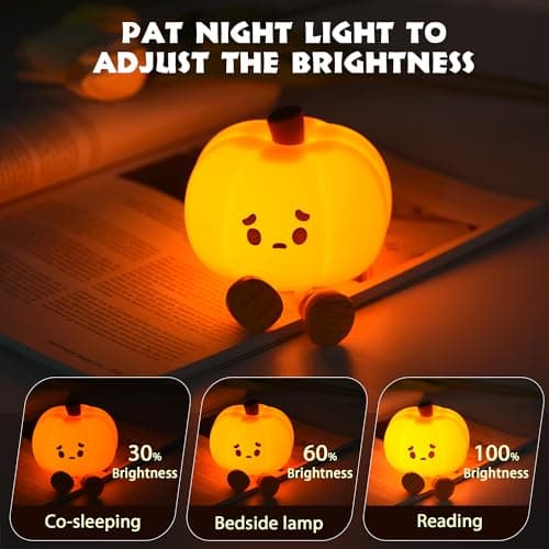 Pumpkin Night Light, Cute LED Lamp, Silicone Dimmable Nursery Nightlight for Kids, Silicone Rechargeable Bedside Touch Lamp, Funny Office Desk and Halloween Decor for Woman and Kids