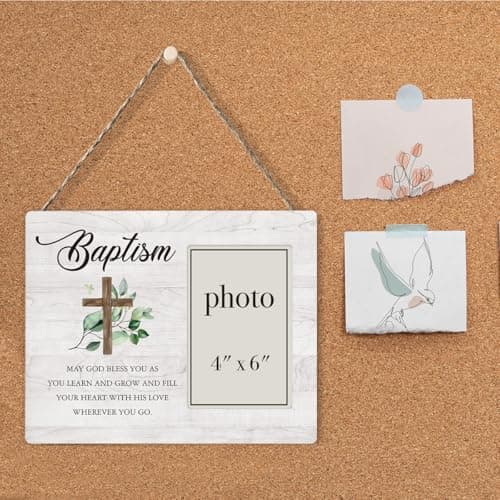Baptism Picture Frame, Baptism Gifts for Boys, Christening Gifts for Girls, Catholic Baby Gift Wood Photo Frame, 4 x 6 Inch Photo