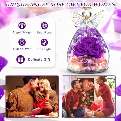 Beferr Birthday Gifts for Women Mom Fresh Flowers for Delivery Prime Forever Preserved Rose in Glass Angel Figurine for Grandma Sister Daughter Wife