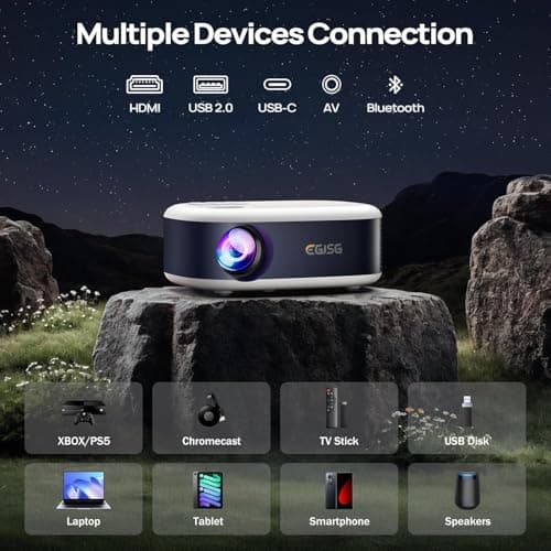Projector with WiFi and Bluetooth, 1080P Full HD Portable Projector, 4K Supported Outdoor Projector, Lag-free 5G WIFI 6, Compatible with iPhone, Android, PC, TV Stick, PS5, Xbox