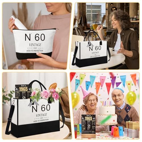 Birthday Gifts for Women Canvas Tote Bag, Unique Gifts for Wife Mom Friends Her, Vintage Handbag Cosmetic Bag Poster