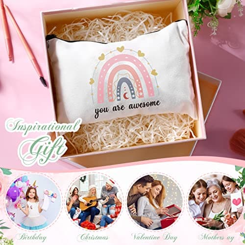 Chunful 10 Pieces Inspirational Canvas Makeup Bags for Women Graduation Gift Rainbow Canvas Cosmetic Bags Bulk with Zipper Friendship Gift Travel Toiletry Pouch(Moon Style)