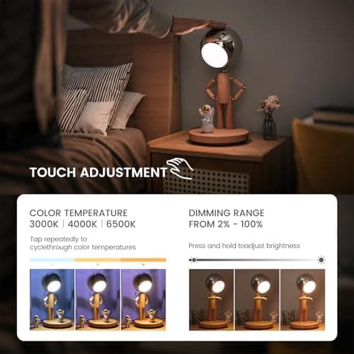 Pause Moon Lamp, Creative Wood LED Desk Lamp, Unique Decorative Lighting for Bedroom, Lamps for Night Stands, Rechargeable Cordless Lamp Office & Gift