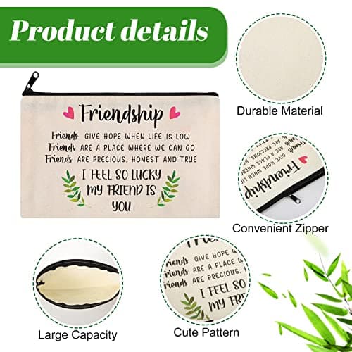 Saintrygo 10 Pieces Friendship Gifts for Women Good Friend Cosmetic Bags Funny Long Distance Friendship Makeup Bags Christmas Gift Travel Toiletry Makeup Zipper Pouch for BFF Soul Sister(Leaf Style)