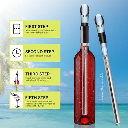 Wine Chiller - Wine Cooler Stick, 3 in 1 Stainless Steel Wine Bottle Chiller with Aerator and Pourer, The Best Holiday Gifts.