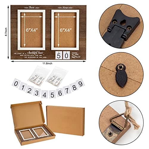 Then & Now Anniversary Picture Frame, 1-99 Years Wedding Gift Ideas - Anniversary Wood Photo Frame, Engagement Bridal Shower Gifts with Sentimental Quote - Holds 2 4x6 Inches Photos (Then & Now)