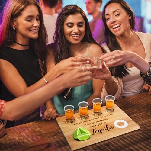 Tequila Shot Board Shot Glasses Serving Tray with Salt Rim Funny Shot Glasses Holder,Tequila Gifts for Housewarming,Liquor, Parties,Bar,Restaurant